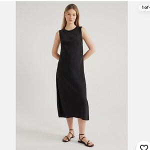 Scoop Tank Midi Dress with Side Slit in Black
